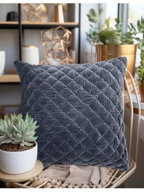 Creative Co-Op Blue Velvet Quilted Accent Pillow Cover